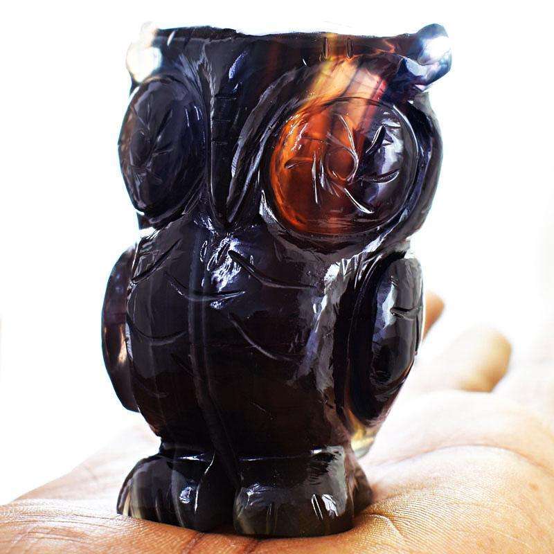 gemsmore:Multicolor Fluorite Hand Carved Gemstone Owl