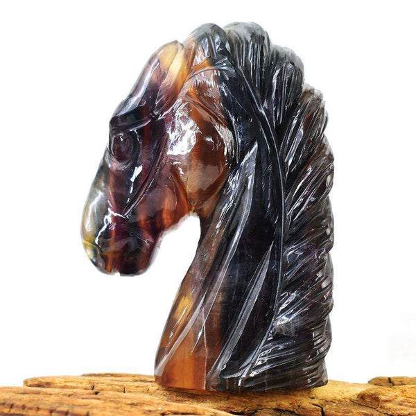 gemsmore:Multicolor Fluorite Hand Carved Horse Head