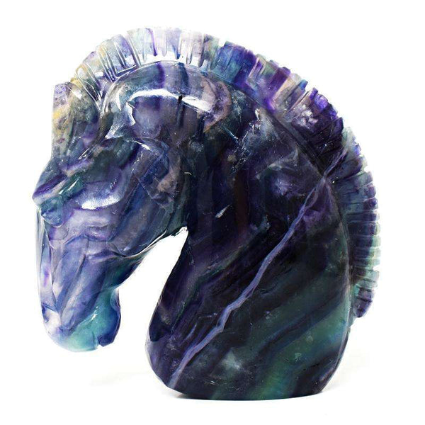 gemsmore:Multicolor Fluorite Hand Carved Horse Head (BUST)