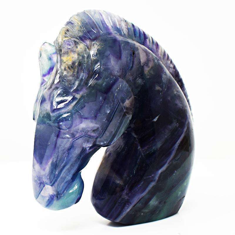 gemsmore:Multicolor Fluorite Hand Carved Horse Head (BUST)