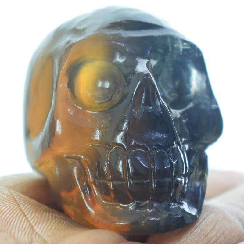 gemsmore:Multicolor Fluorite Hand Carved Human Skull