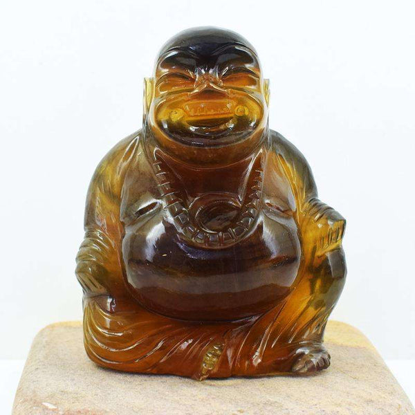 gemsmore:Multicolor Fluorite Hand Carved Laughing Buddha Idol