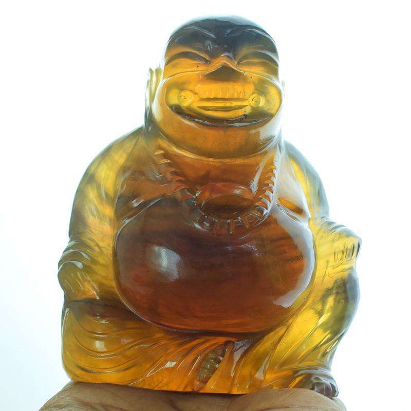 gemsmore:Multicolor Fluorite Hand Carved Laughing Buddha Idol