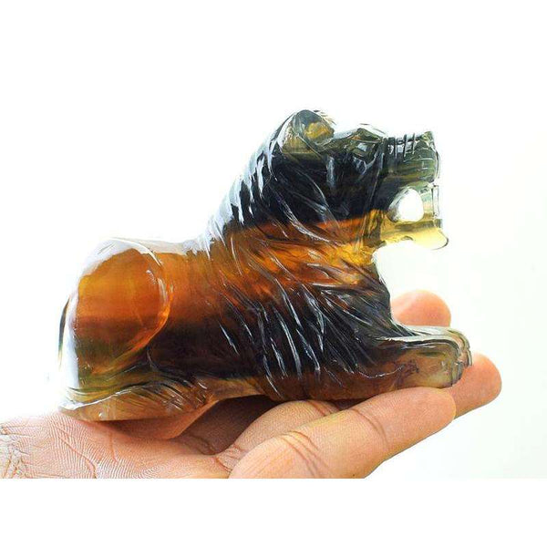 gemsmore:Multicolor Fluorite Hand Carved Lion - Amazing