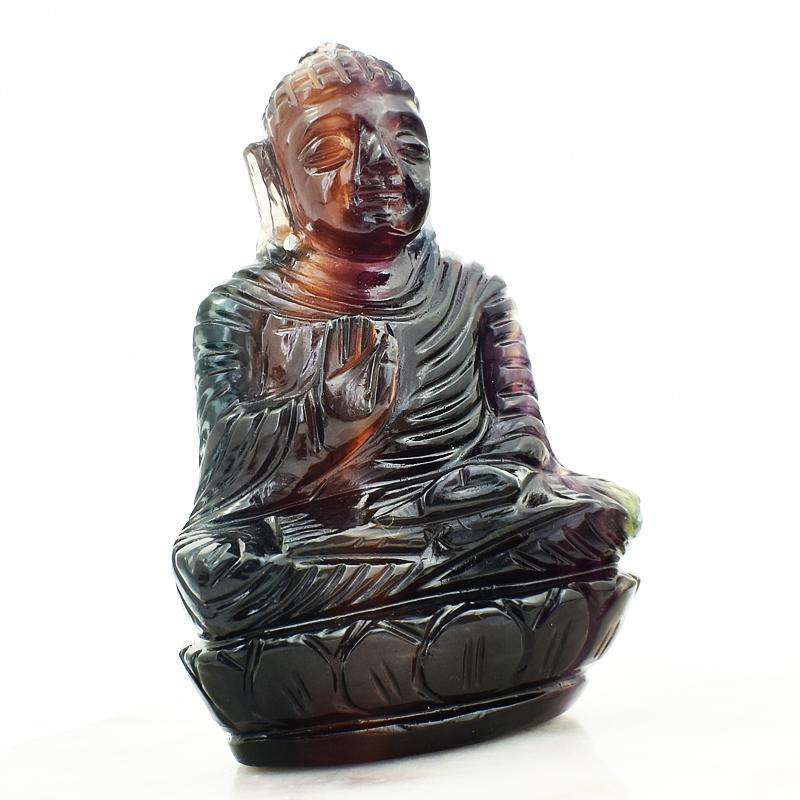 gemsmore:Multicolor Fluorite Hand Carved Lord Buddha Idol