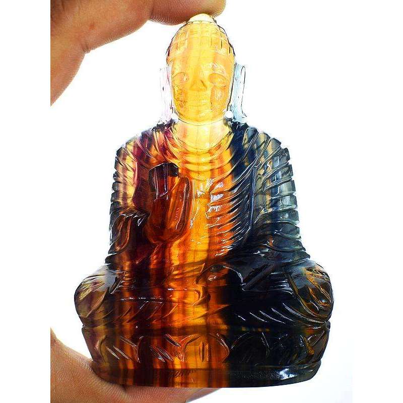 gemsmore:Multicolor Fluorite Hand Carved Lord Buddha Idol Statue