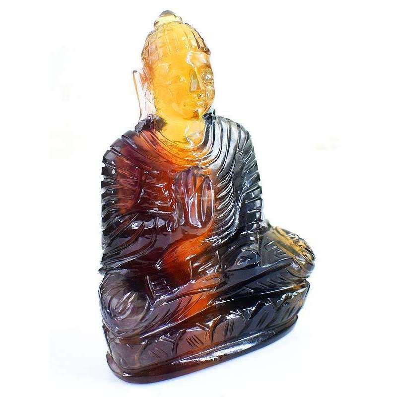 gemsmore:Multicolor Fluorite Hand Carved Lord Buddha Idol Statue