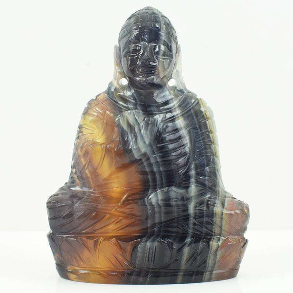 gemsmore:Multicolor Fluorite Hand Carved Lord Buddha Idol