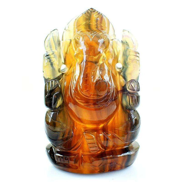 gemsmore:Multicolor Fluorite Hand Carved Lord Ganesha Idol - Premium