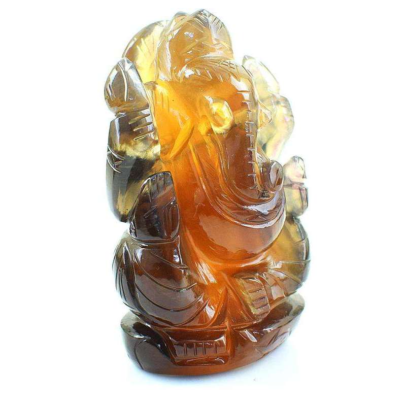 gemsmore:Multicolor Fluorite Hand Carved Lord Ganesha Idol - Premium