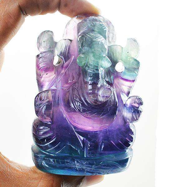 gemsmore:Multicolor Fluorite Hand Carved Lord Ganesha Idol