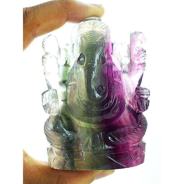 gemsmore:Multicolor Fluorite Hand Carved Lord Ganesha Idol