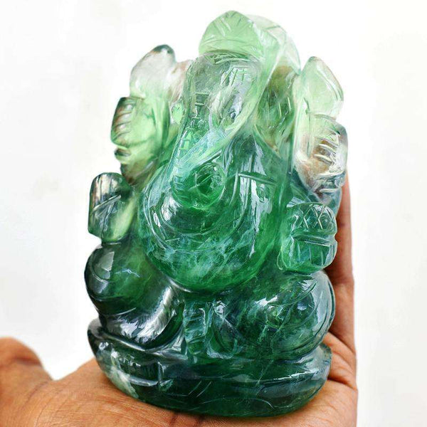 gemsmore:Multicolor Fluorite Hand Carved Lord Ganesha Idol