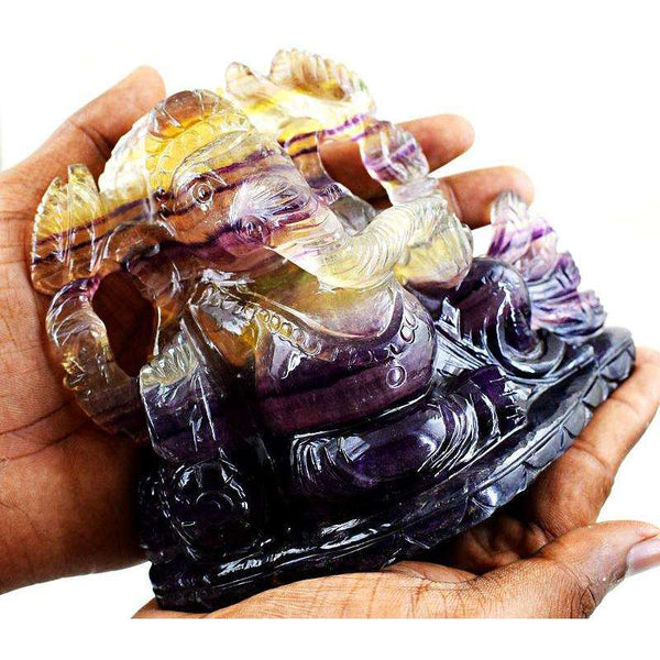 gemsmore:Multicolor Fluorite Hand Carved Lord Ganesha Idol Statue