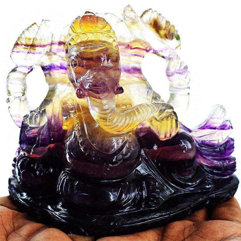 gemsmore:Multicolor Fluorite Hand Carved Lord Ganesha Idol Statue