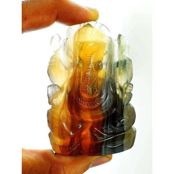 gemsmore:Multicolor Fluorite Hand Carved Lord Ganesha Idol