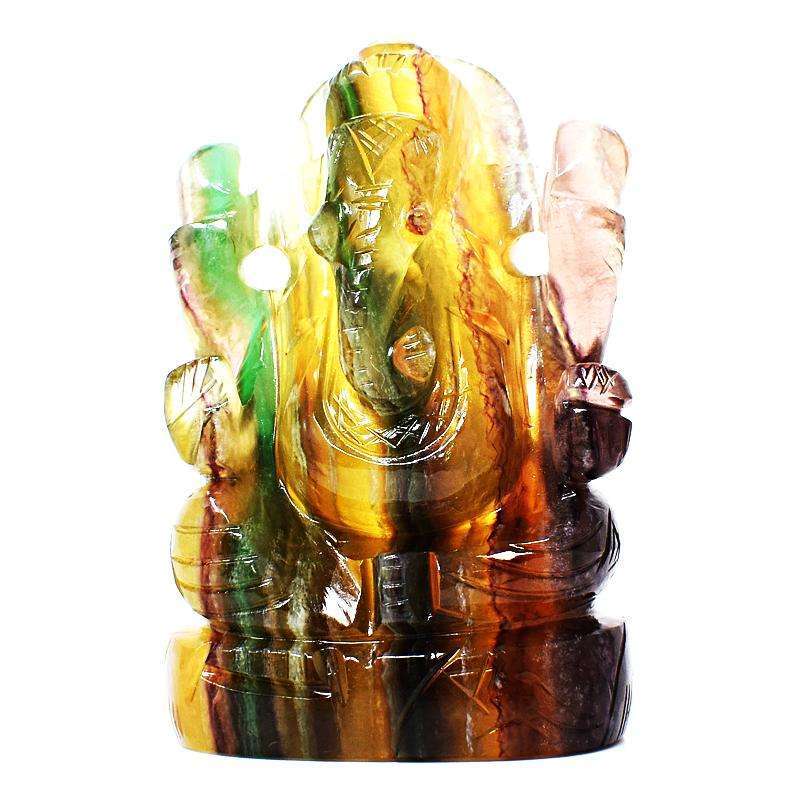 gemsmore:Multicolor Fluorite Hand Carved Lord Ganesha Idol