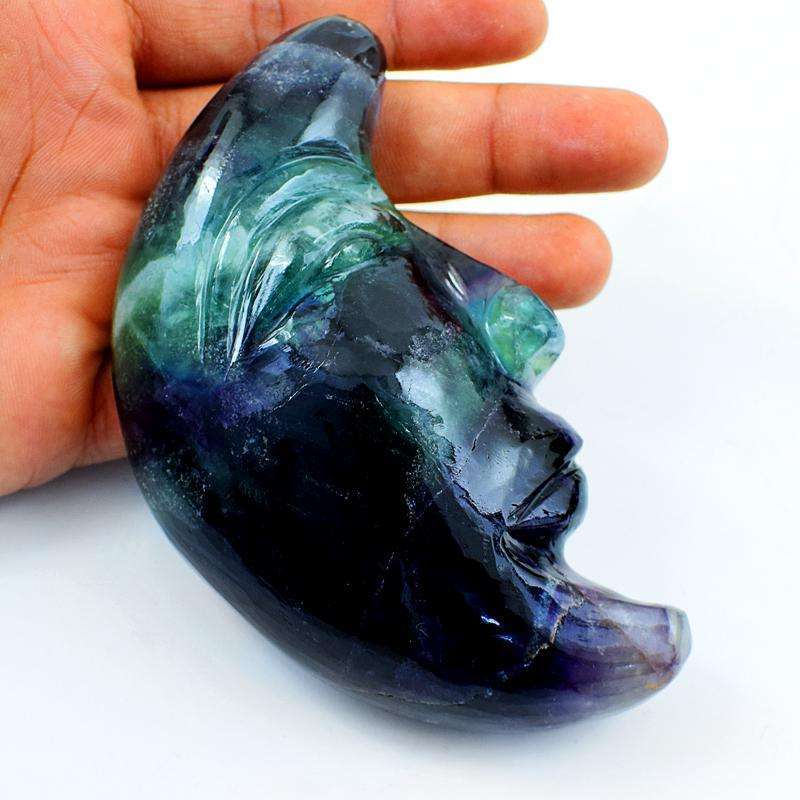 gemsmore:Multicolor Fluorite Hand Carved Moon Face - Genuine