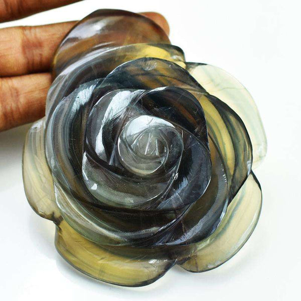 gemsmore:Multicolor Fluorite Hand Carved Rose Flower