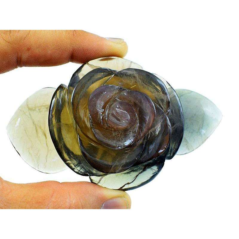 gemsmore:Multicolor Fluorite Hand Carved Rose Flower Gemstone