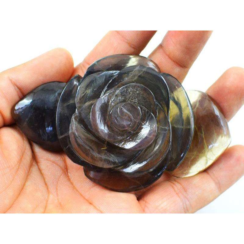 gemsmore:Multicolor Fluorite Hand Carved Rose Flower Gemstone