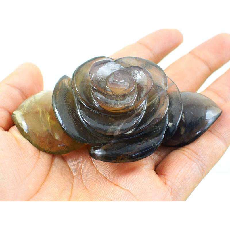 gemsmore:Multicolor Fluorite Hand Carved Rose Flower Gemstone