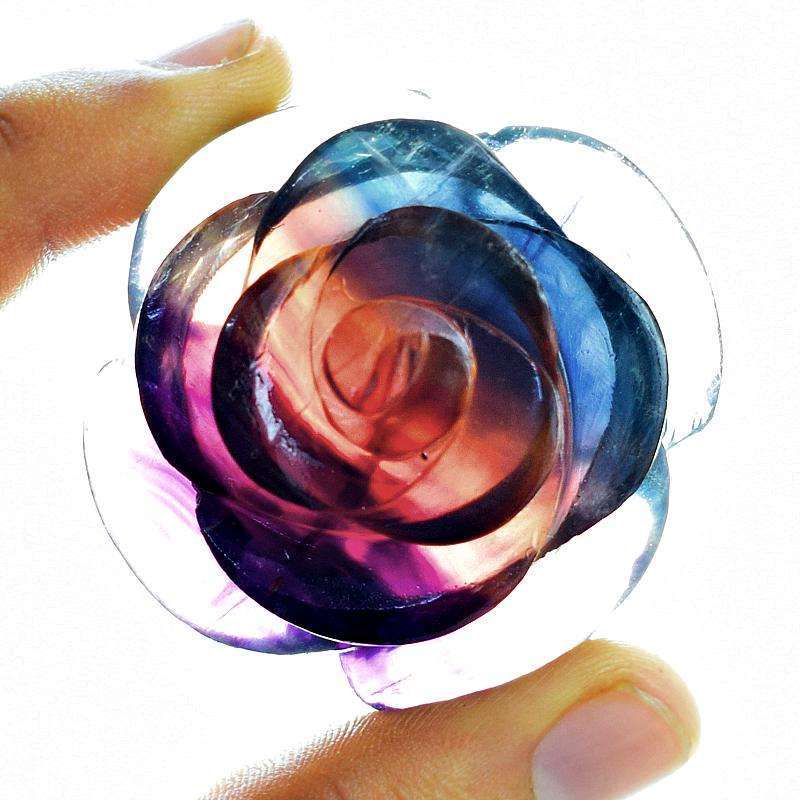 gemsmore:Multicolor Fluorite Hand Carved Rose Flower