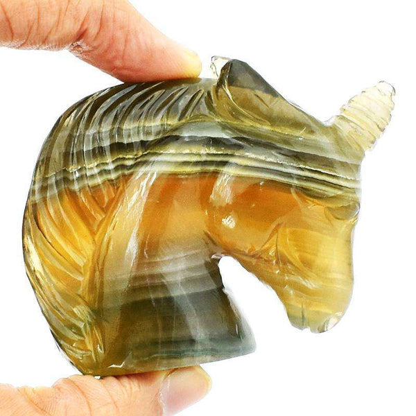 gemsmore:Multicolor Fluorite Hand Carved Unicorn Head