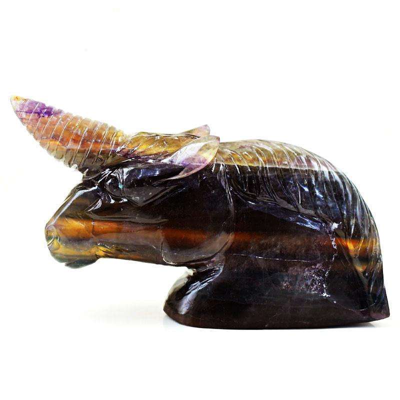 gemsmore:Multicolor Fluorite Hand Carved Unicorn Head