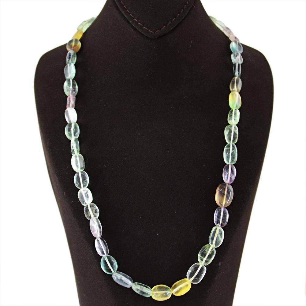 gemsmore:Multicolor Fluorite Necklace Natural 20 Inches Long Oval Shape Beads