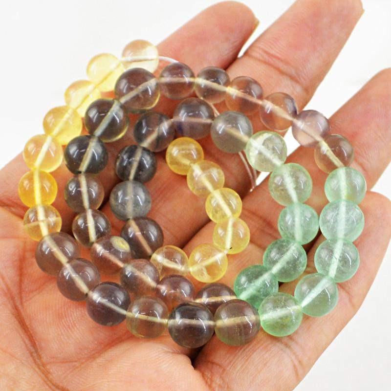 gemsmore:Multicolor Fluorite Strand Natural Untreated Round Shape Beads