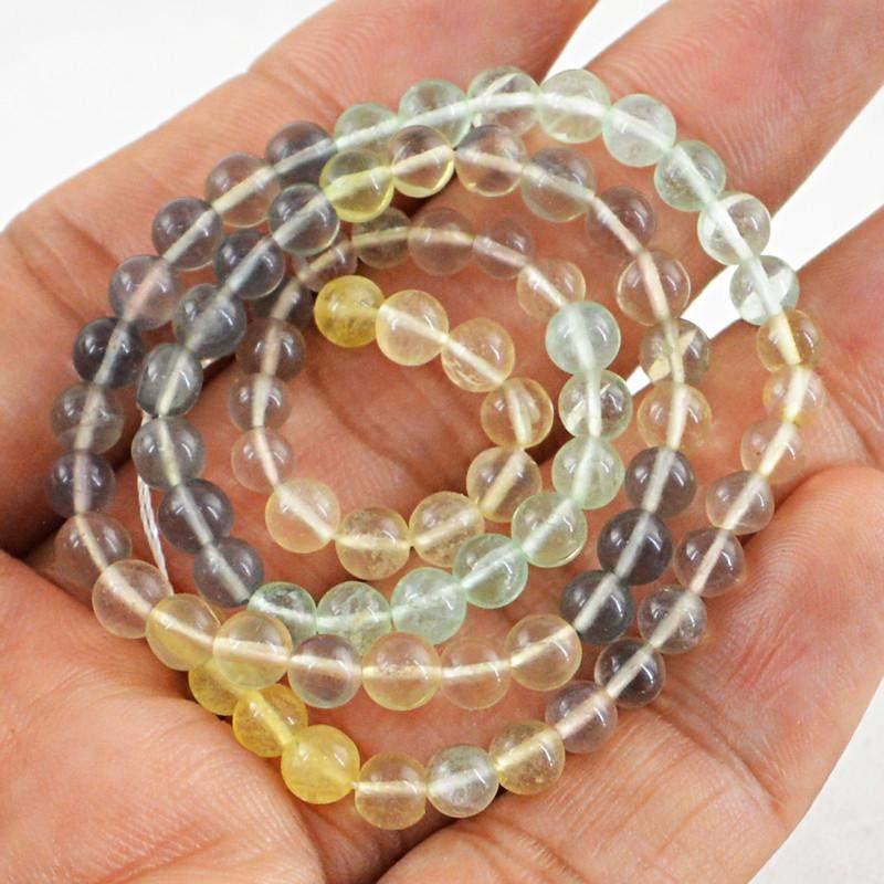 gemsmore:Multicolor Fluorite Strand Natural Untreated Round Shape Beads