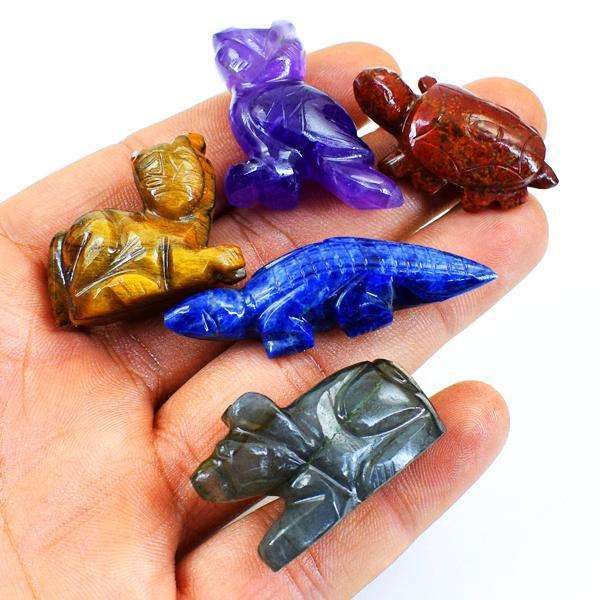 gemsmore:Multicolor Mix Gem Hand Carved Animal Lot Gems