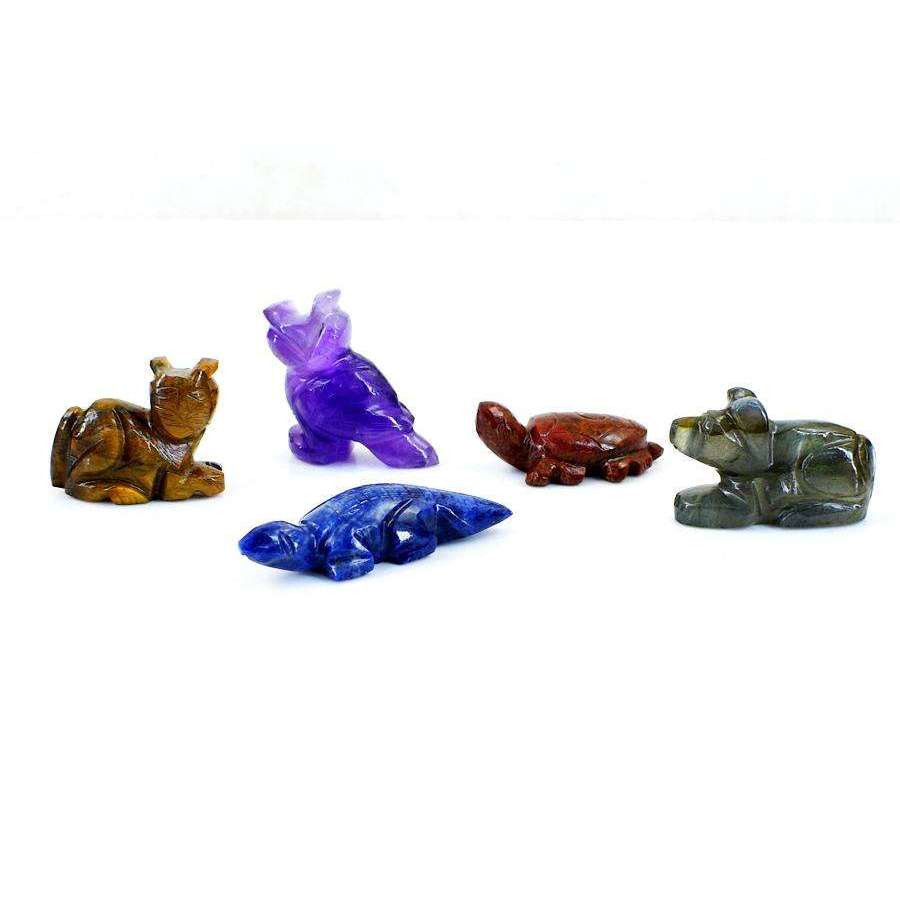 gemsmore:Multicolor Mix Gem Hand Carved Animal Lot Gems