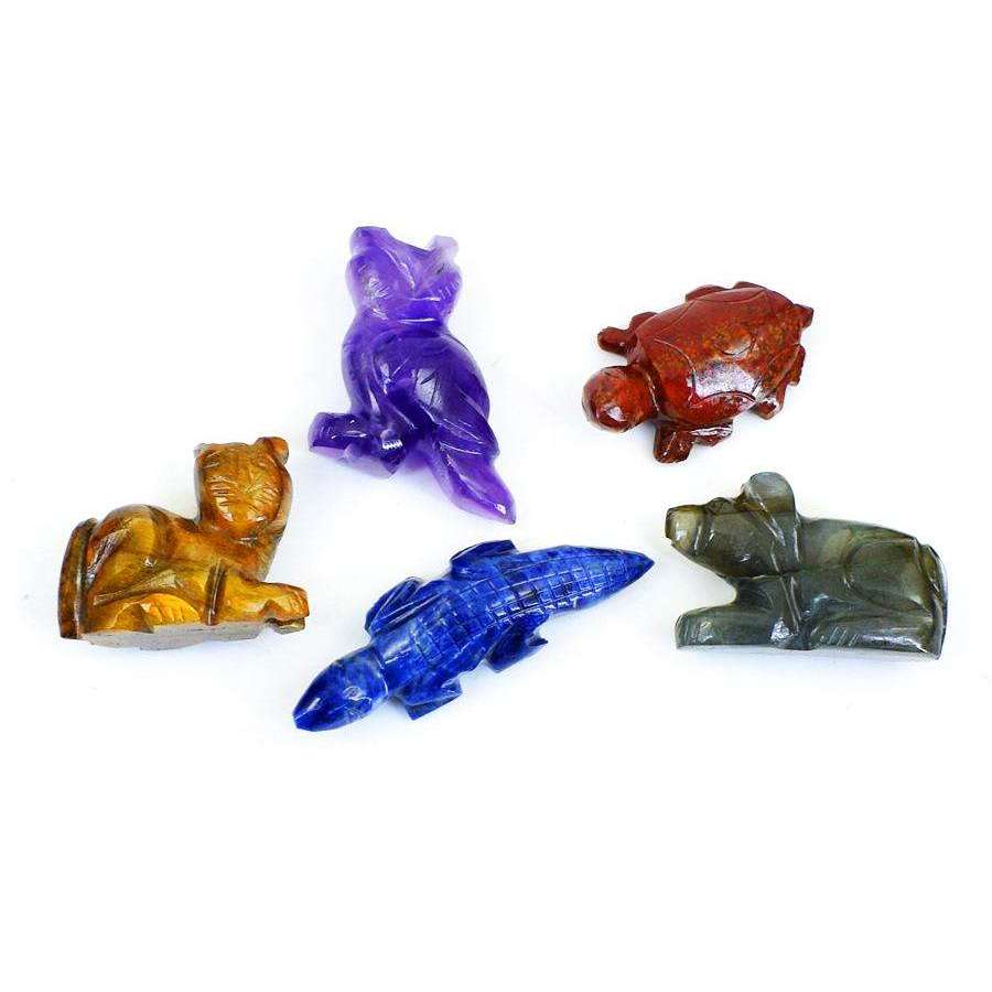gemsmore:Multicolor Mix Gem Hand Carved Animal Lot Gems