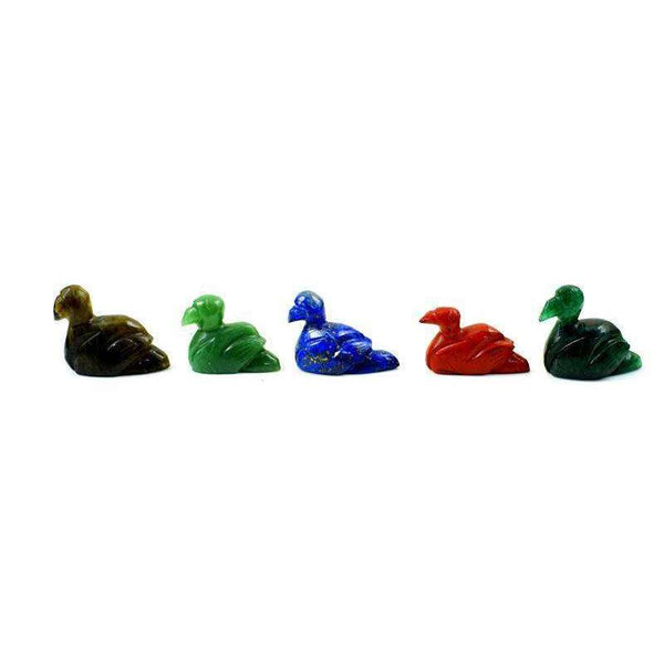 gemsmore:Multicolor Mix Gem Hand Carved Duck Lot - 5 Pcs