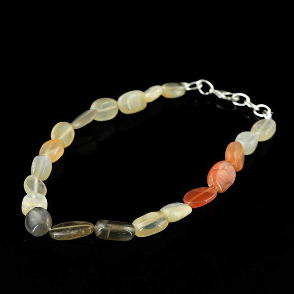 gemsmore:Multicolor Moonstone Beads Bracelet Natural Oval Shape