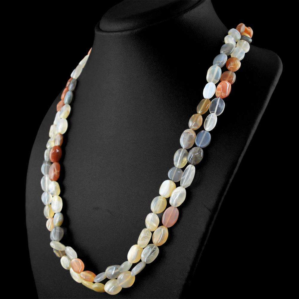 gemsmore:Multicolor Moonstone Necklace Natural 2 Line Oval Beads