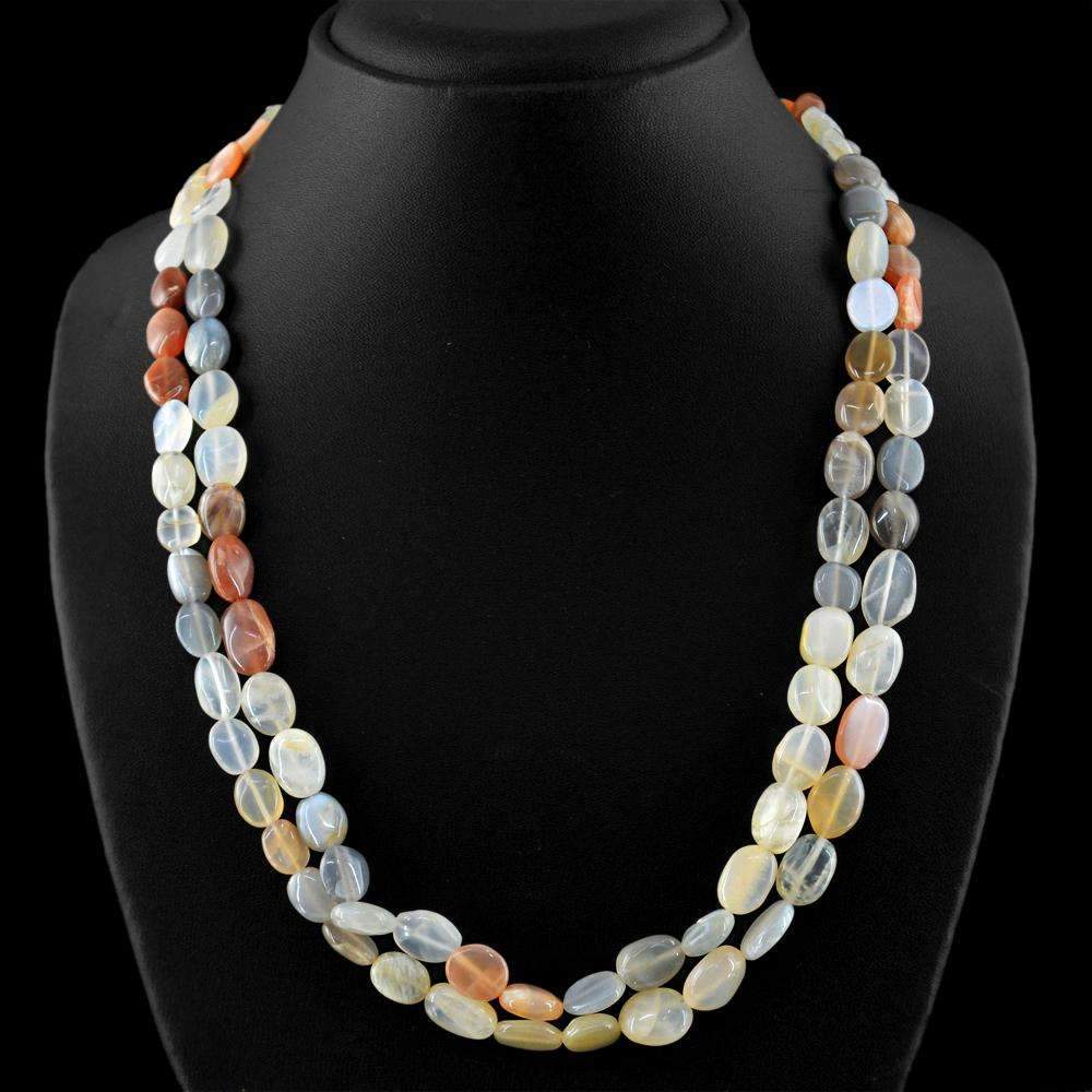 gemsmore:Multicolor Moonstone Necklace Natural 2 Line Oval Beads