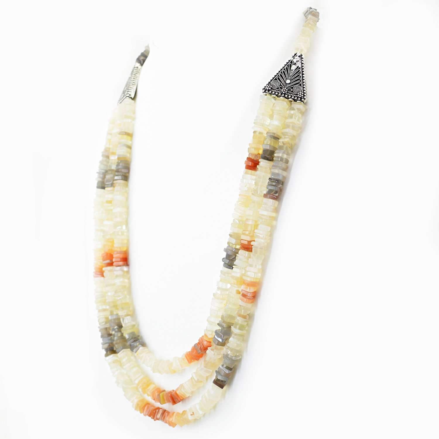 gemsmore:Multicolor Moonstone Necklace Natural 3 Strand Genuine Beads