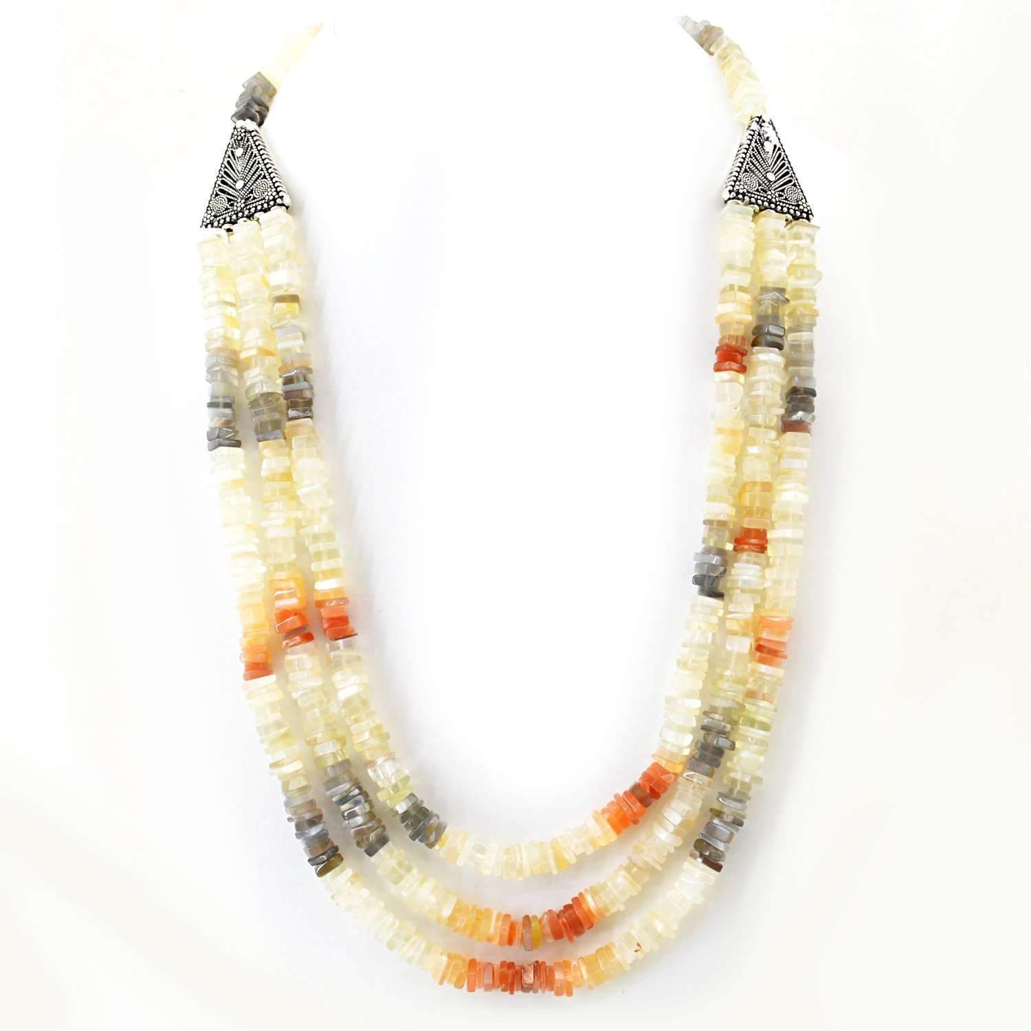 gemsmore:Multicolor Moonstone Necklace Natural 3 Strand Genuine Beads