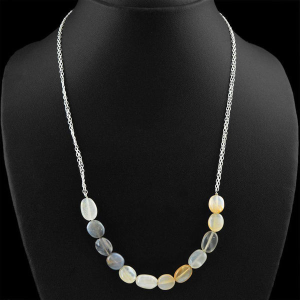 gemsmore:Multicolor Moonstone Necklace Natural Oval Shape Beads