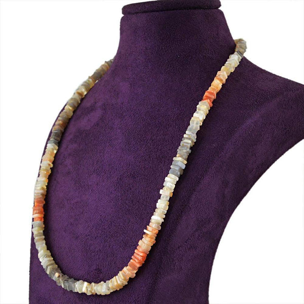 gemsmore:Multicolor Moonstone Necklace Natural Untreated Beads