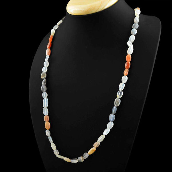 gemsmore:Multicolor Moonstone Necklace Natural Untreated Oval Shape Beads