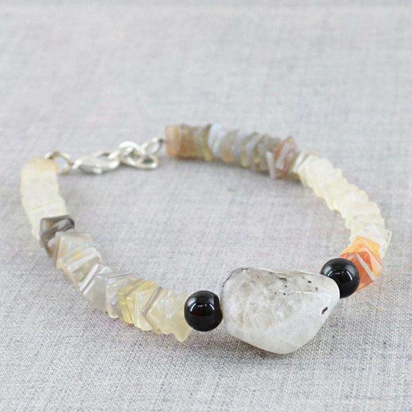 gemsmore:Multicolor Moonstone & Smoky Quartz Bracelet Natural Untreated Beads