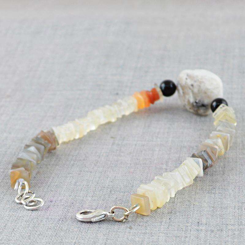 gemsmore:Multicolor Moonstone & Smoky Quartz Bracelet Natural Untreated Beads