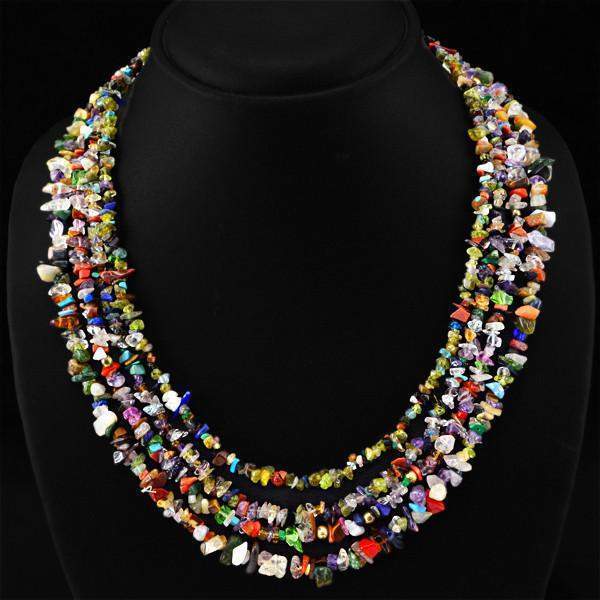 gemsmore:Multicolor Multi Gemstone Necklace 4 Line Natural Untreated Beads