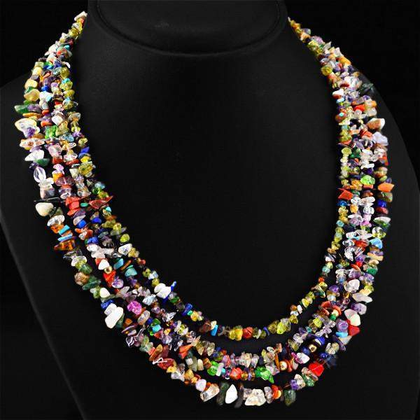 gemsmore:Multicolor Multi Gemstone Necklace 4 Line Natural Untreated Beads