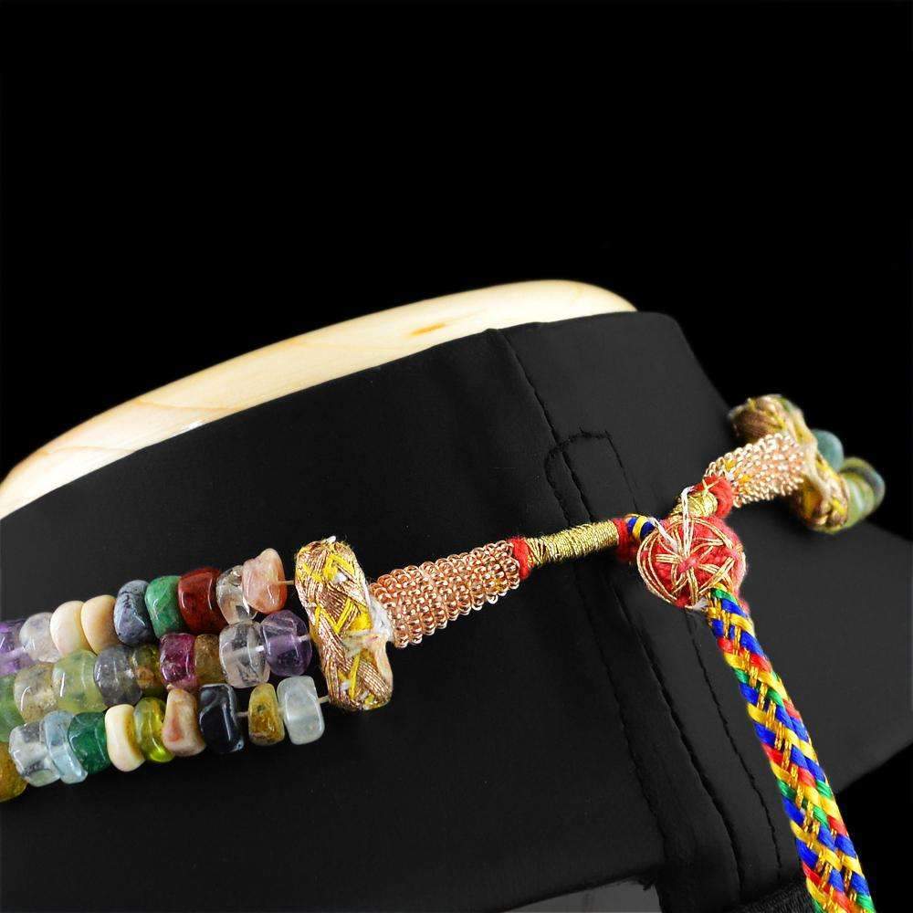gemsmore:Multicolor Multi Gemstone Necklace Natural 3 Line Round Shape Beads