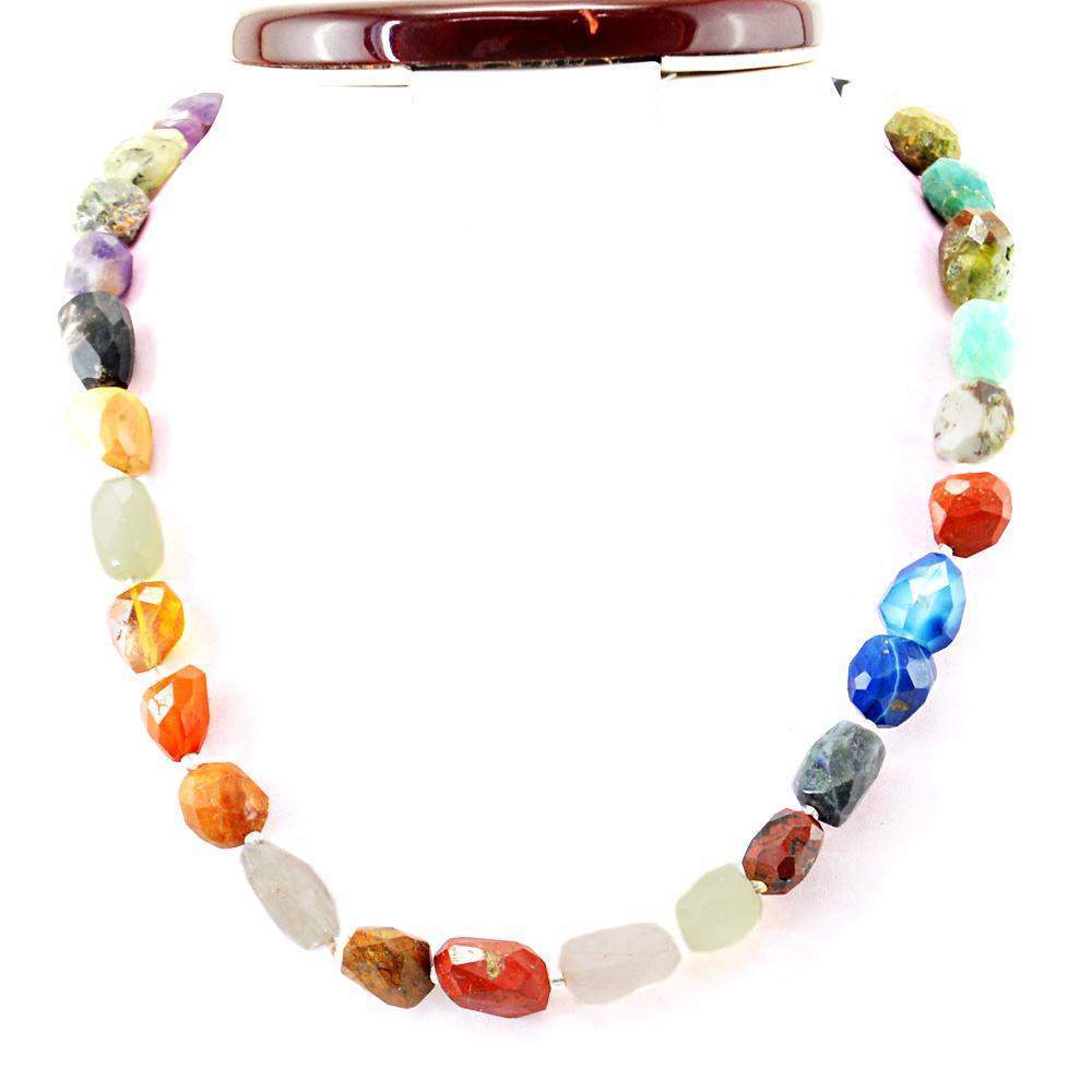 gemsmore:Multicolor Multi Gemstone Necklace Natural Faceted Beads